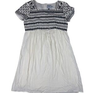 HD in Paris Anthropologie White Embroidered Empire Waist Mini Dress Womens Small
